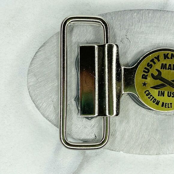 Rusty Knuckles Alpha IT Custom Belt Buckle Silver Tone Made in USA ✨ - Picture 4 of 8